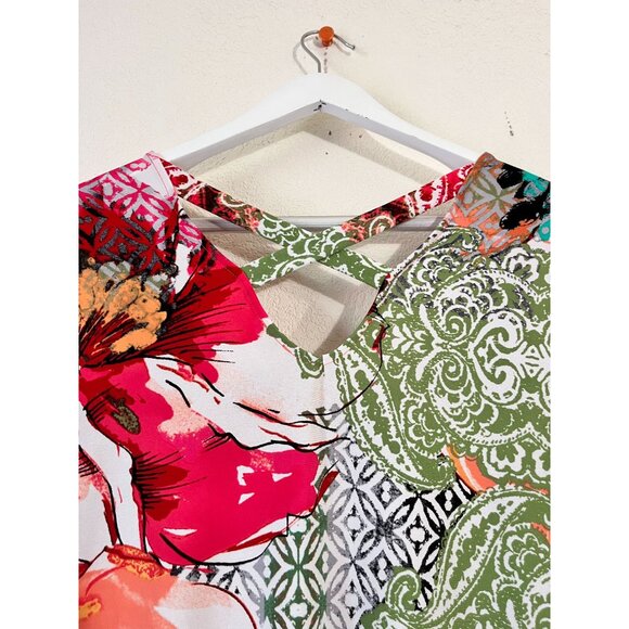 Chico's Womens V-Neck Short Sleeve Floral Cross-Back Dress Size 0 Multicolor - Picture 5 of 13